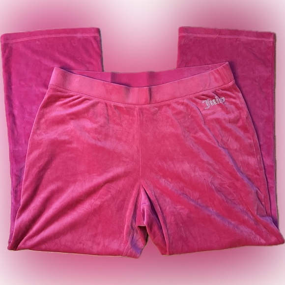 Juicy Couture Y2K Hot Pink Velour Flared Track Pants Sz XXL Gemstone Side Logo - Picture 1 of 8
